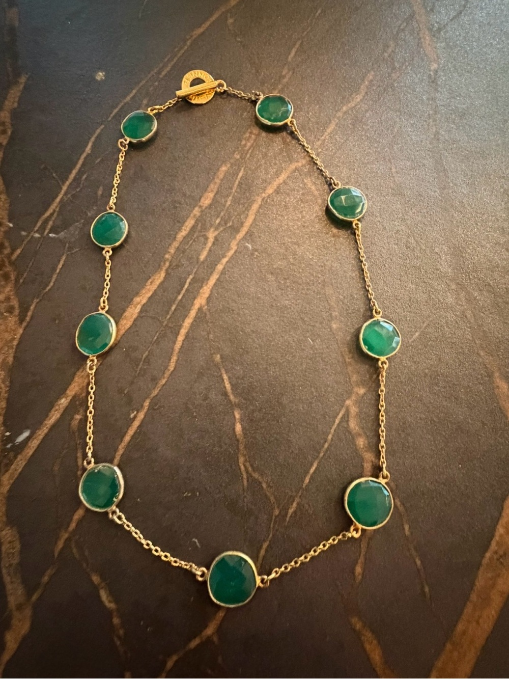 Janna Conners Gold Vermeil Chain Necklace with Green Onyx Stations
